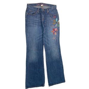 Justice Premium Denim Girls Size 16 Reg Bootcut Jeans Lowfit Embroidered Flowers